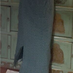 La Hearts Green Maxi Pencil Skirt with Asymmetrical Slit